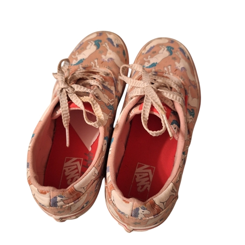 Vans Pink Unicorn Lace Up Sneakers Skater Canvass Used Size 5 - Picture 6 of 7